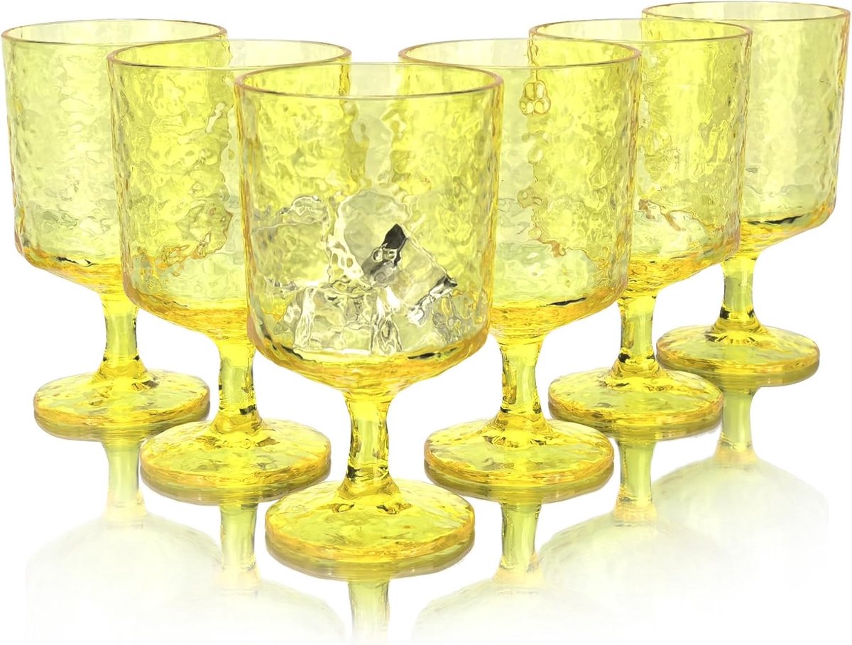 SnelShoppen - Set van 6 11oz Acryl Wijnglazen - BPA-vrij, Duurzaam en Onbreekbaar - Perfect voor Feesten, Tuin, Camping en Buitengebruik - Geel