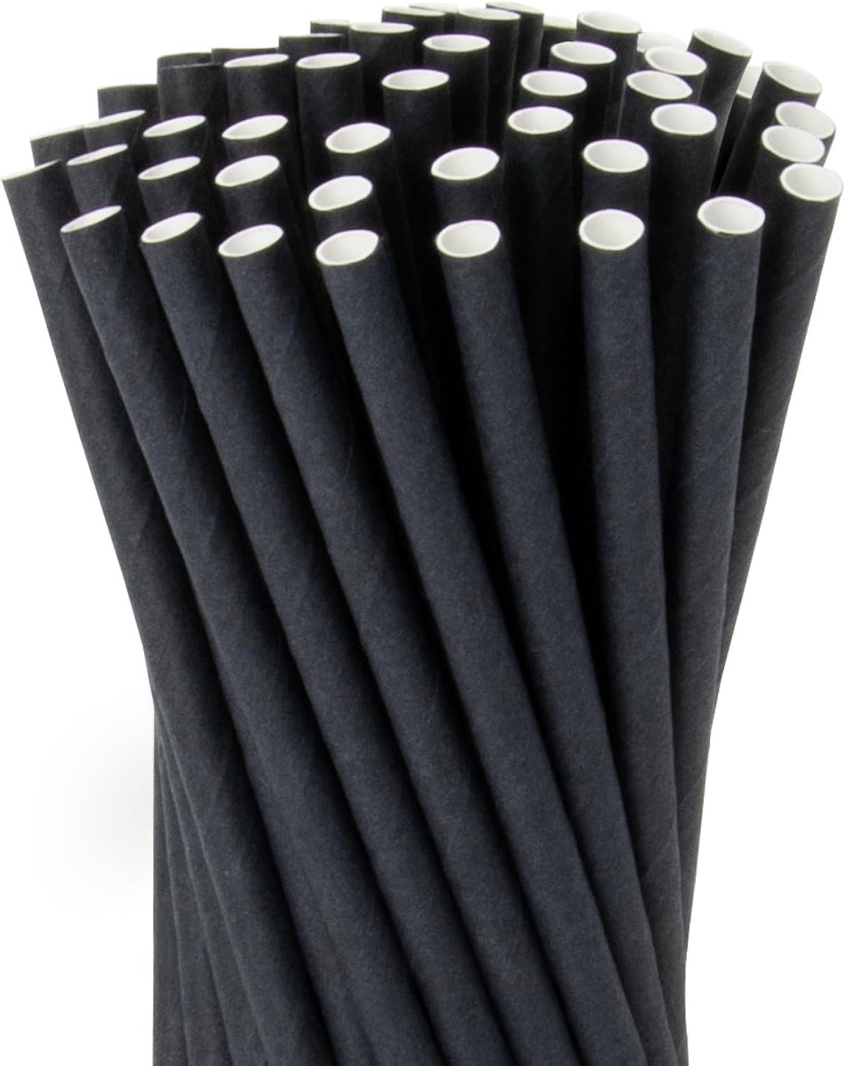 SnelShoppen - Paper Straws - Wegwerp Rietjes - 100 Stuks - Diameter 8 mm x 20 cm - Zwart - Stevige Papieren Rietjes, Composteerbaar & Biologisch Afbre