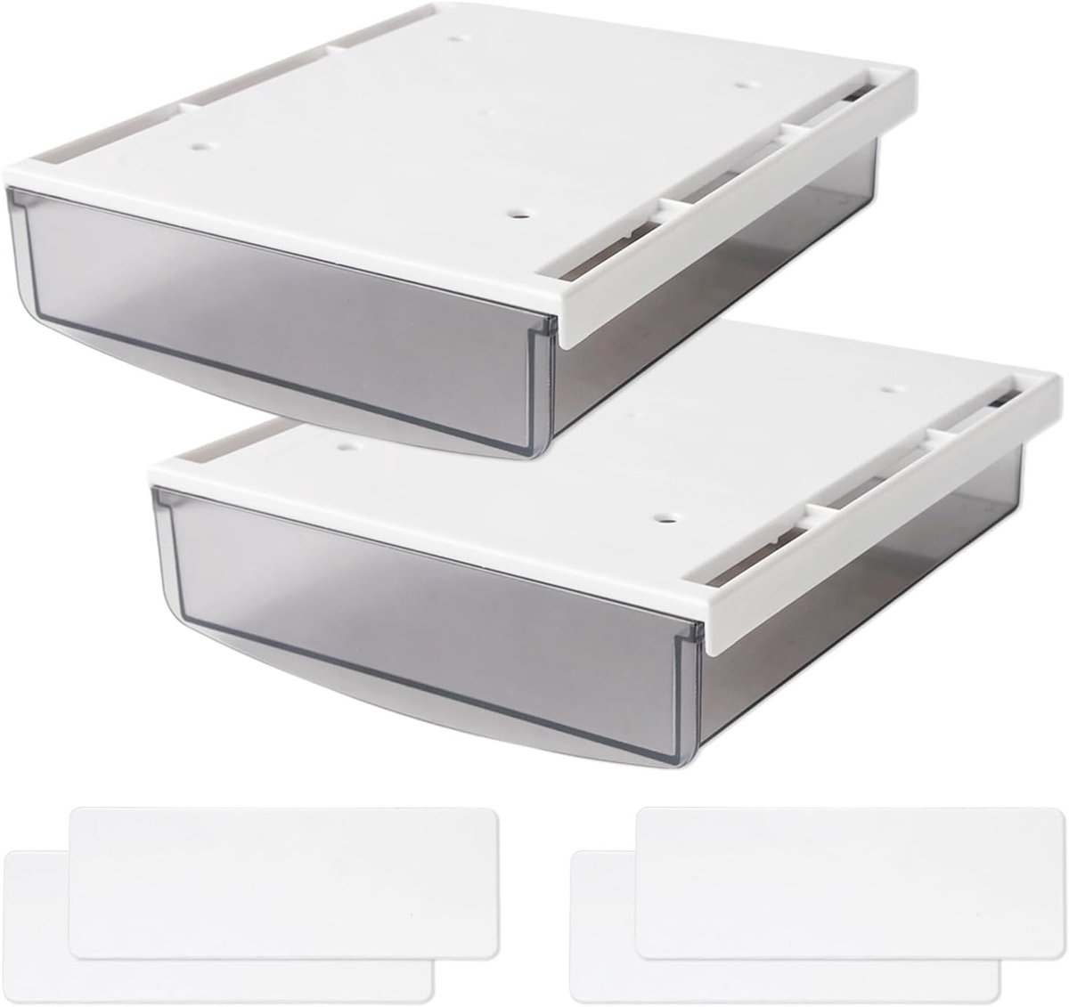 SnelShoppen - 2 stuks lade onder bureau - Zelfklevende opbergdoos 1,7L - 21x18x5,4cm verborgen organizer zonder perforatie - Duurzaam ABS-kunststof vo