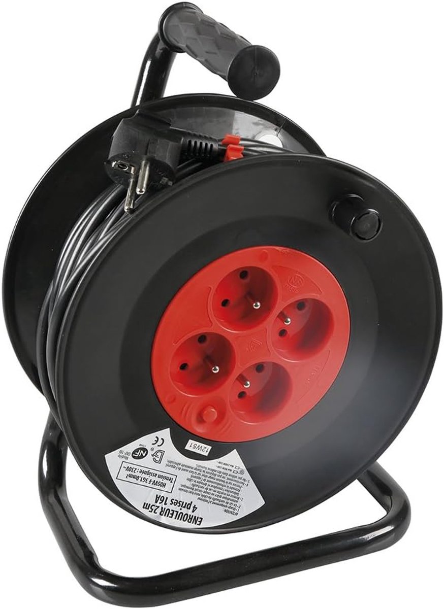 SnelShoppen - 25 m Kabelhaspel met 4 Stopcontacten, 16 A, 3 x 1 mm² - Ideaal voor Tuin, Camping, Feest en Thuisgebruik