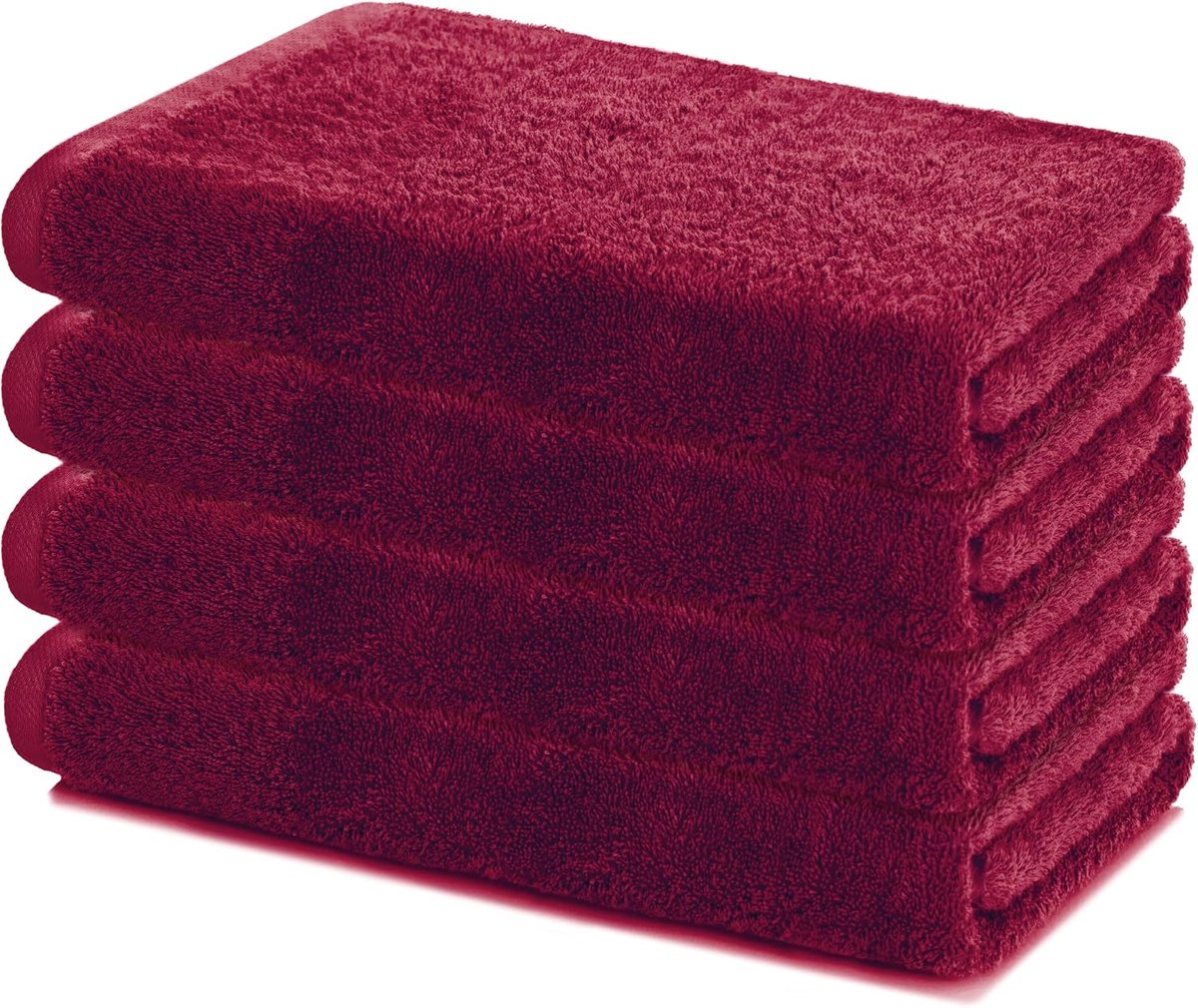 SnelShoppen - Set van 4 Badhanddoeken 40x70 cm - Zachte en Absorberende Handdoeken - 100% Katoen - Oeko-TEX 100 - Bordeaux - Voor Badkamer, Gasten Toi