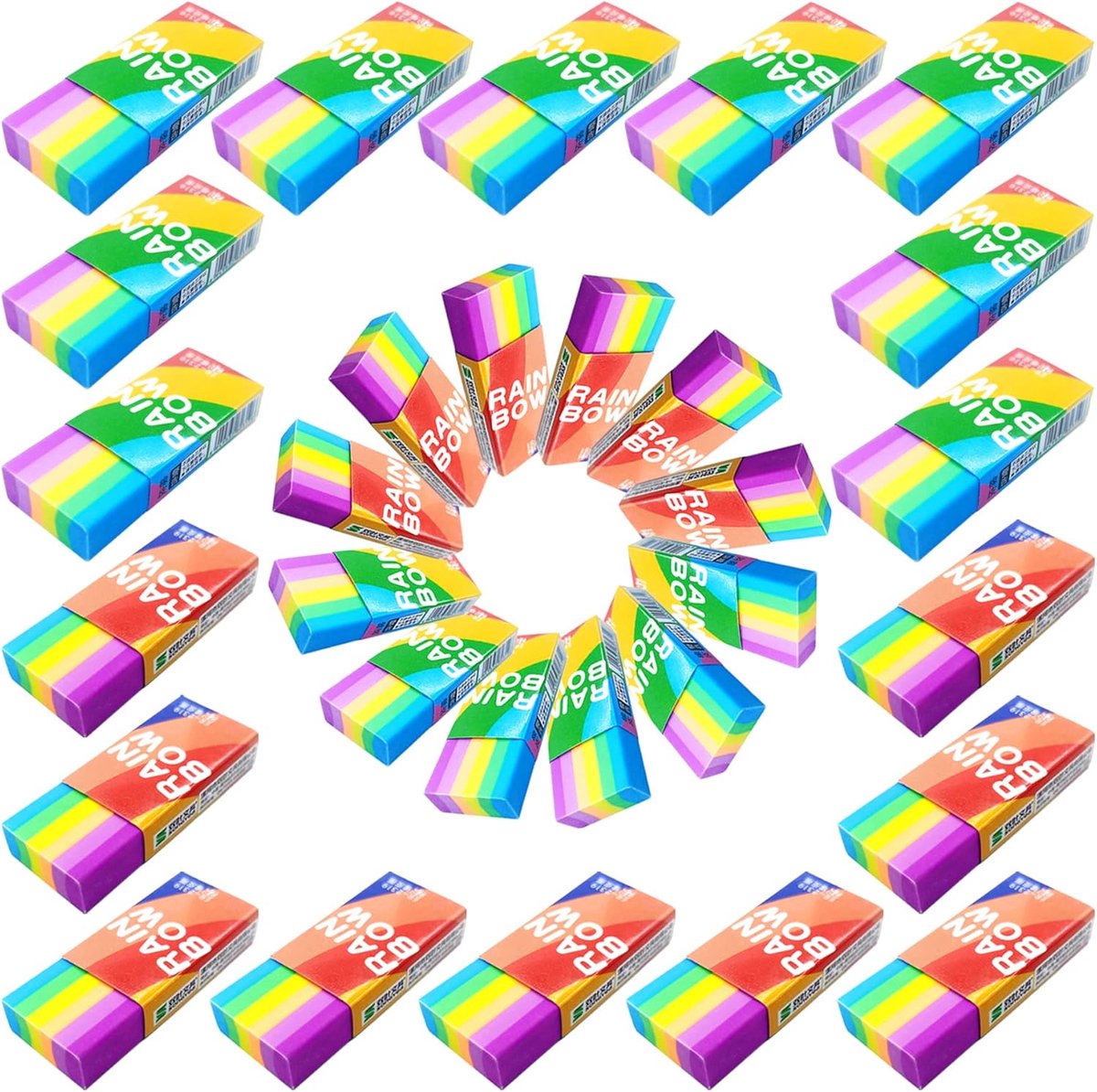 SnelShoppen - 30 Stuks Regenboog Gum, 2B Gum, Kleurrijke Gum voor Kinderen, Teken- en Schrijfgerei, Zachte Gum van PVC, Ideaal voor School en Creatiev