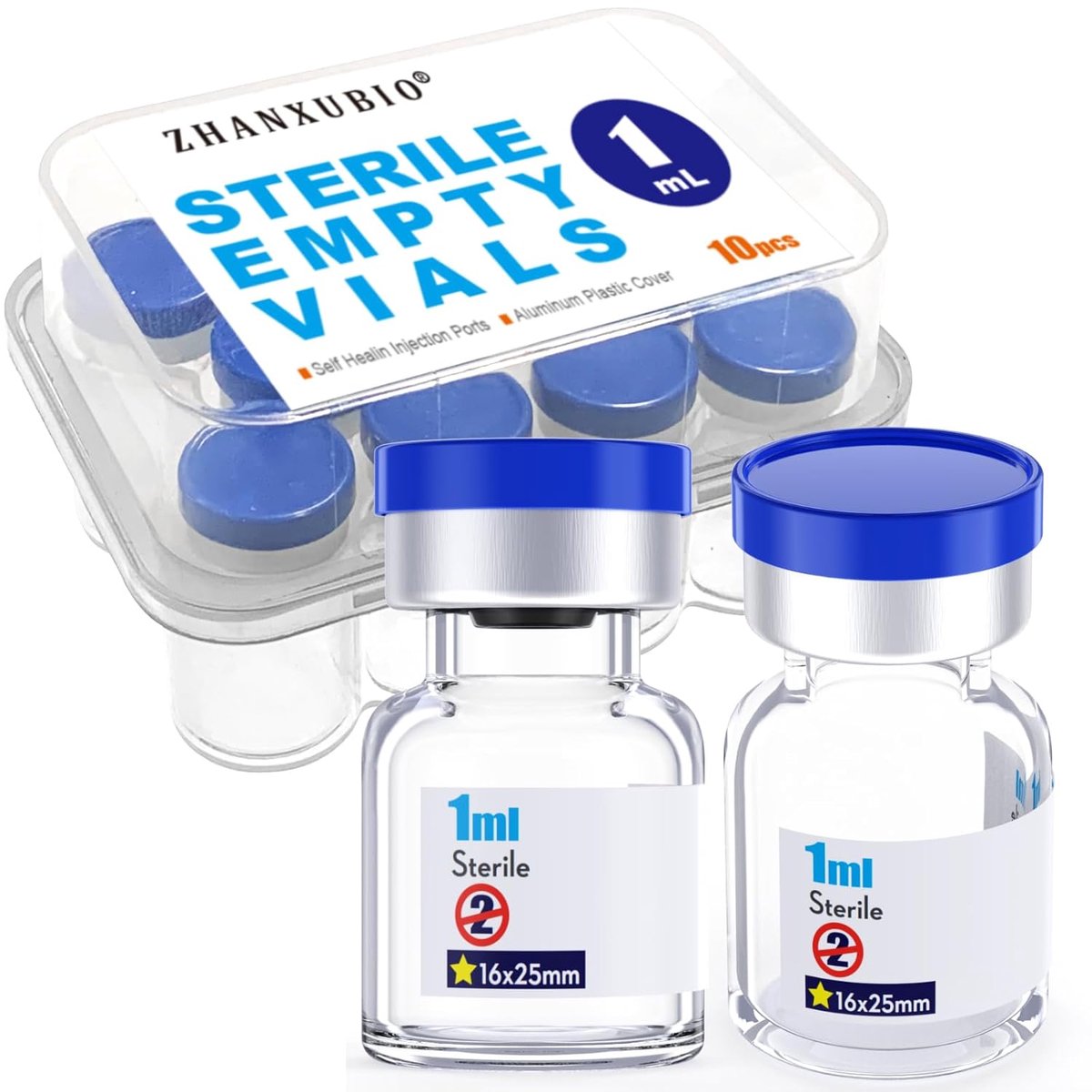 SnelShoppen - Steriele Lege Flessen - Glazen Vials met Zelfherstellende Injectiepoort en Flip Top Deksel - 10 Stuks - 1ml - Perfect voor Laboratorium