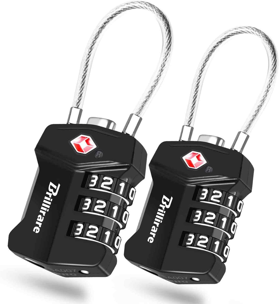 SnelShoppen - 2 Stuks TSA Goedgekeurde Reis Sloten, Combinatie Kabel Hangslot van Metaal, 3-Cijferig Waterdicht Slot voor Koffers, Tassen, Kluisjes, S
