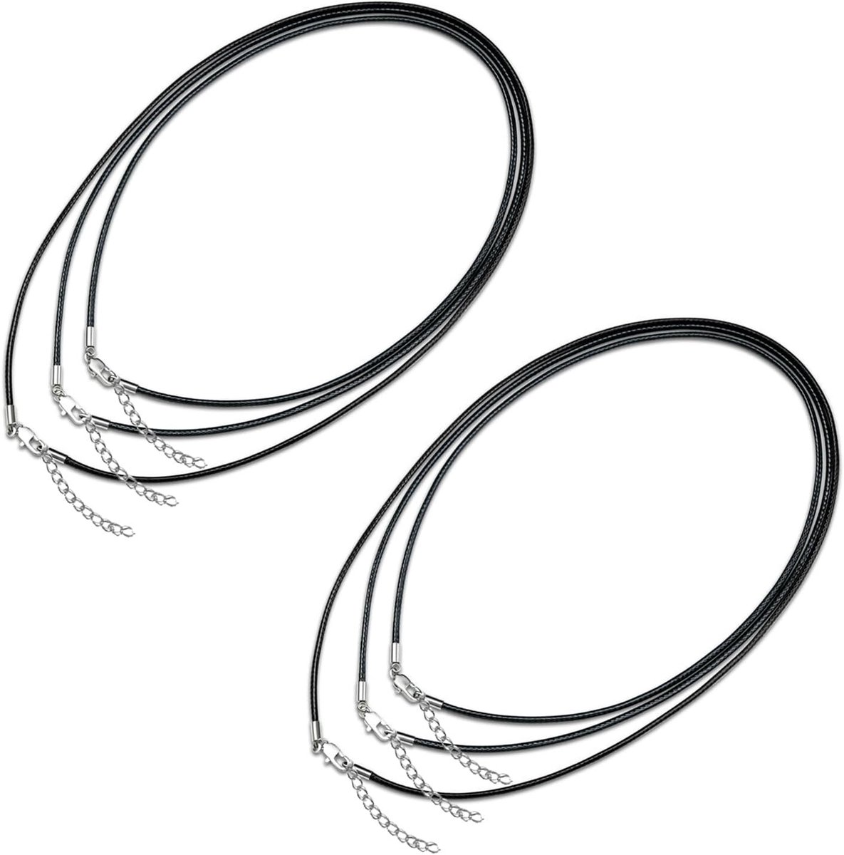 SnelShoppen - 6 Stuks Leren Banden voor Ketting, Leren Halsketting, Armband, Kunstleer 1,5 mm met Sluiting, 50 cm, 55 cm, 60 cm, Voor Heren en Dames
