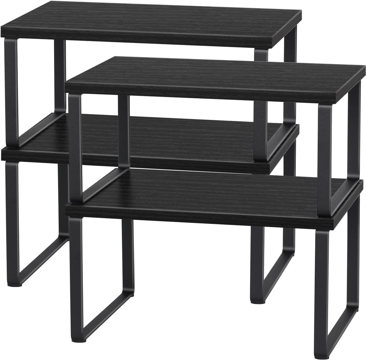 SnelShoppen - Set van 4 Stapelbare Keukenkast Planken Organizers - Houten Countertop Opbergplank - Uitbreidbare Keuken Plank voor Kasten - Modern Zwar