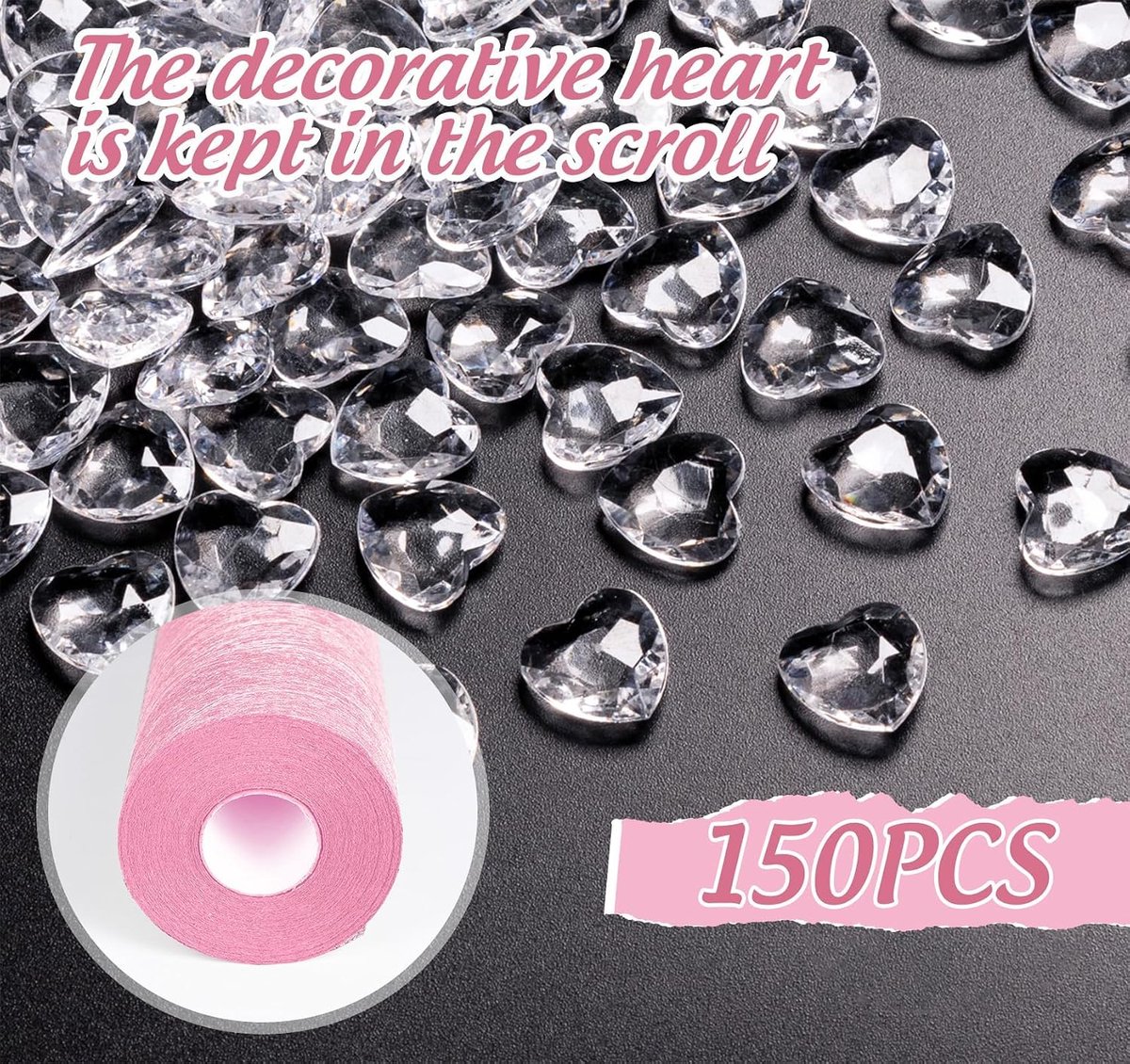 SnelShoppen - Tafelloper Roze 23 cm x 30 m met 150 Decoratieve Hartjes, Herbruikbare Tafeldecoratie voor Bruiloften, Babyshowers, Verjaardagen en Fees
