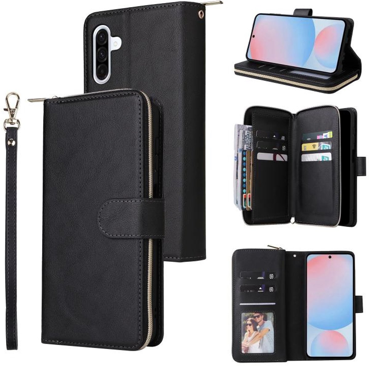 Telefoonhoesje geschikt voor Samsung Galaxy A27 5G - Portemonnee met rits - book-case hoesje - ruimte voor 9 pasjes - zwart