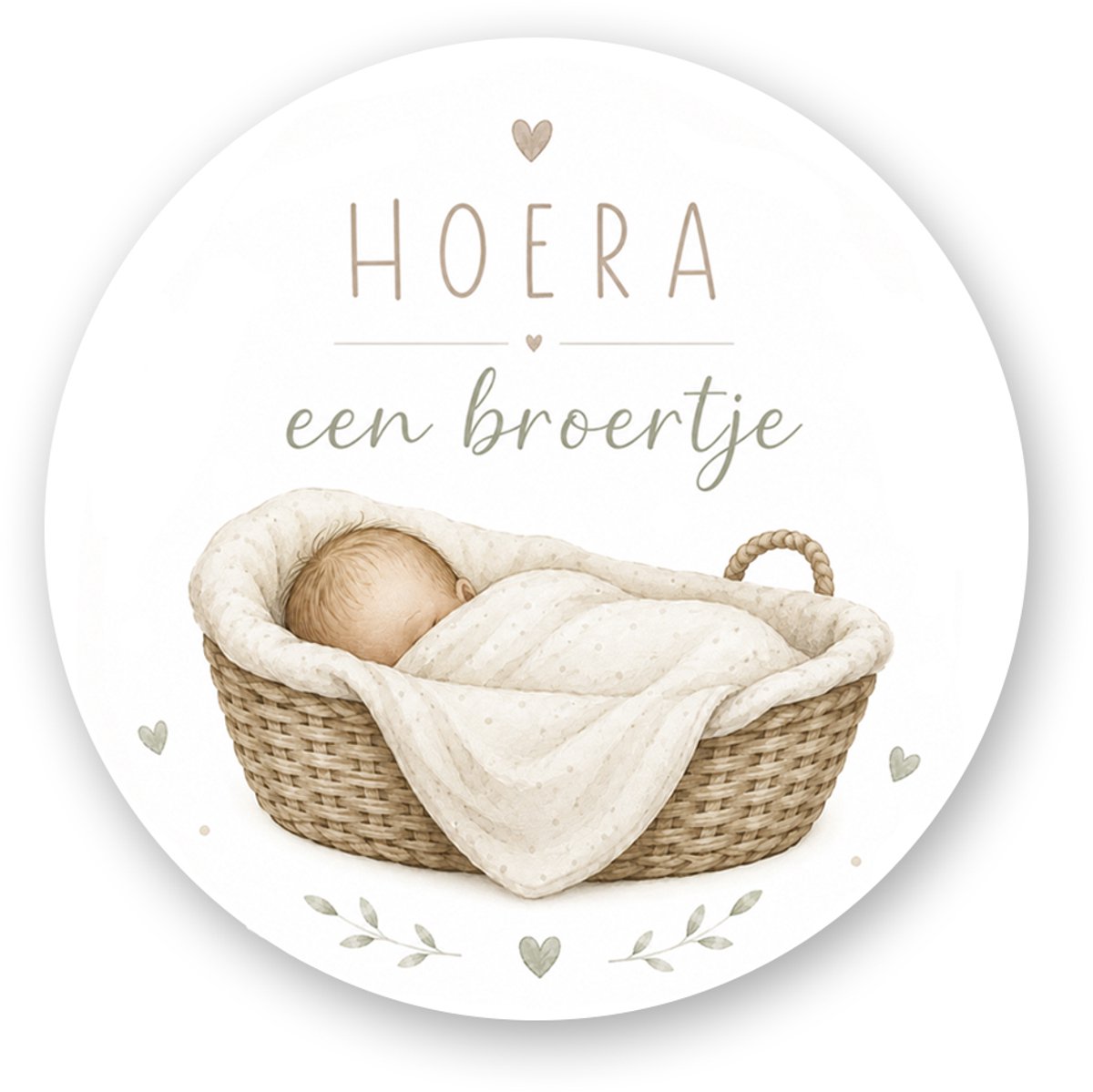 Sluitsticker Hoera een Broertje – rieten mandje - Geboorte Sluitzegel Baby Jongen | 25 stuks