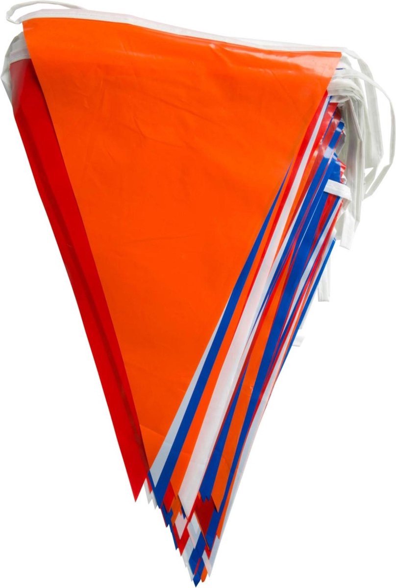 New Age Devi - 10 Meter Lange Vlaggenlijn - Rood Wit Blauw Oranje - Perfect voor Koningsdag - Extra Veel Vlaggen en Slingers voor een Feestelijke Decoratie