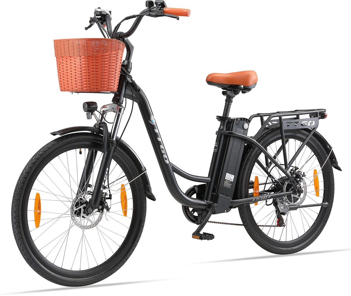 SmartAI Elektrische Fiets - 250W Motor - 36V14.5Ah Accu - 26x1.75" Banden - Max Snelheid 25km/u - Max Bereik 60-75km - Shimano 6 Versnellingen - Zwart