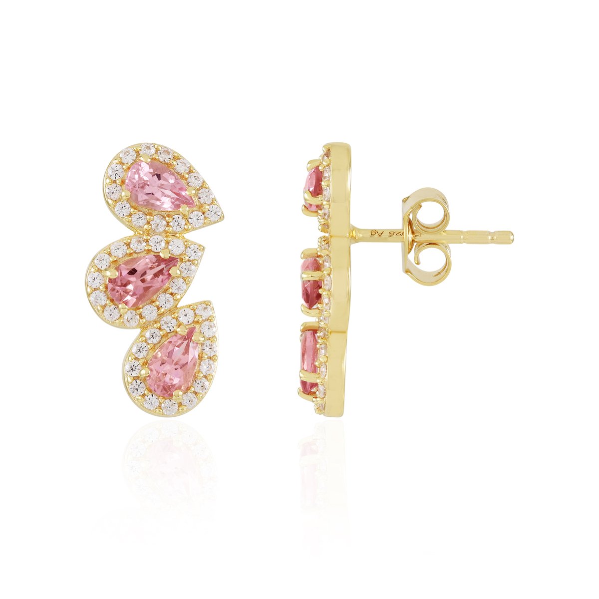 Cavill - Oorbellen 925 Sterling Zilver 18K Goud Verguld - 1,026 ct Roze Toermalijn Peervormig & 0,798 ct Zirkonia - Elegante Druppelvorm