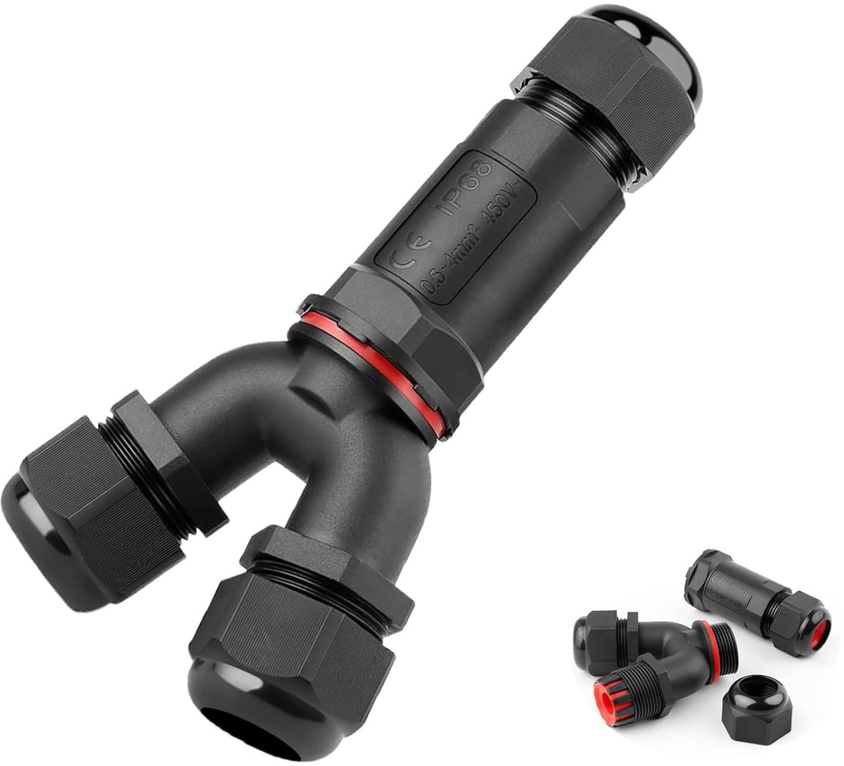 SnelShoppen - IP68 Waterdichte 3-Pole Kabelconnector, Nylon Buitenconnector, Zwart, Voor 8mm-16mm Kabel, Tuin, Buiten, Aftakdoos, Junction Box