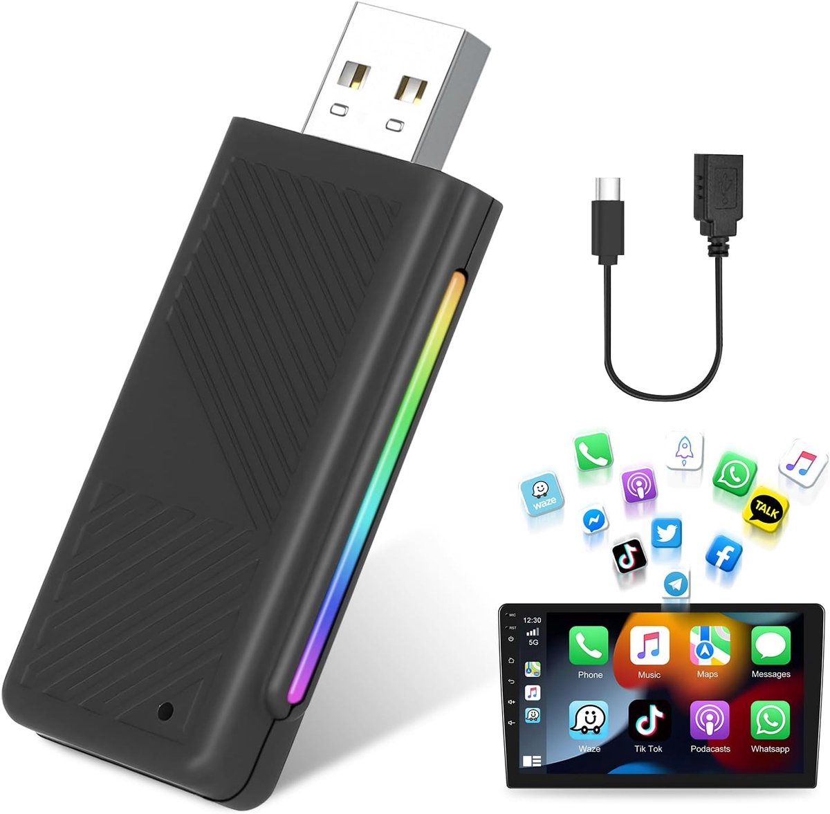 SnelShoppen - Draadloze Carplay Adapter - Upgrade je Auto met Wireless Carplay Dongle - Plug-and-Play voor Oorspronkelijke USB CarPlay - Veilig en Han