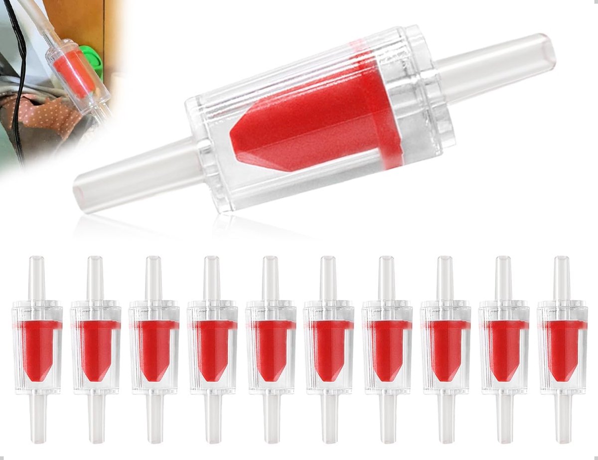 SnelShoppen - 10x Aquarium Check Valves - Plastic Afzonderlijke Terugslagkleppen voor 4mm Luchtbuis - Rood - Ideaal voor Thuis Aquarium en Vissenbakke
