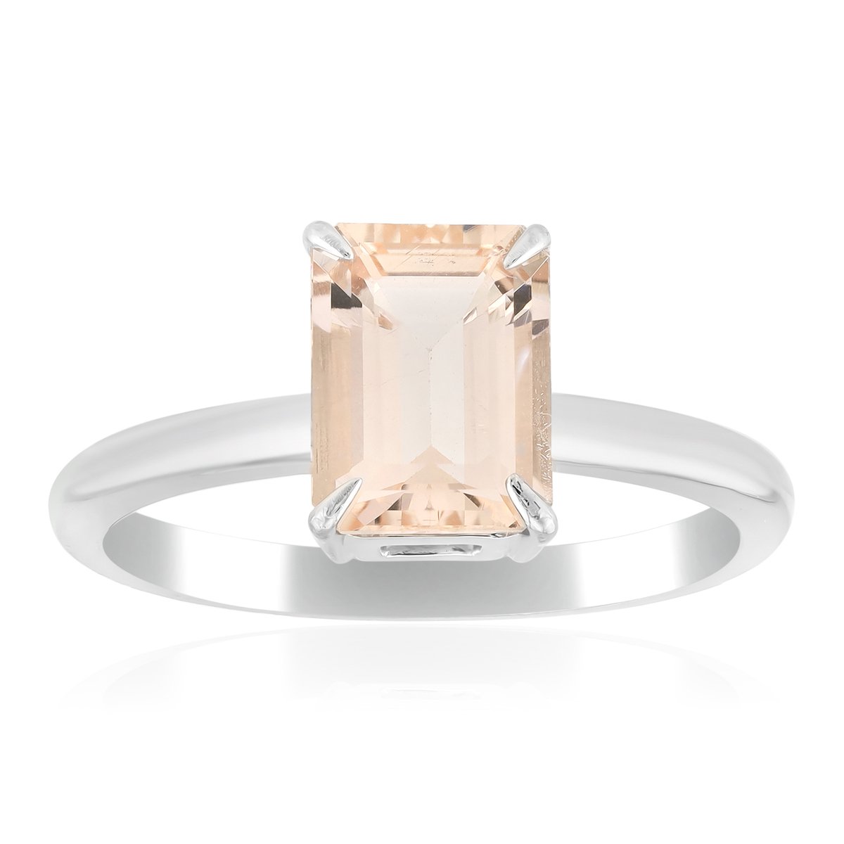Cavill - Sterling Zilveren Ring met 1,341 ct Morganiet - 925 Zilver met Platina Coating - Achthoekige Edelsteen - Elegante Damesring