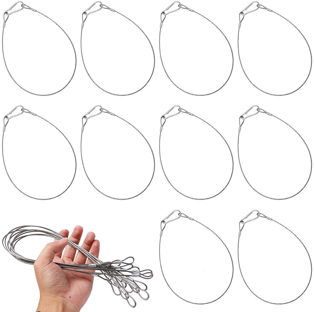 SnelShoppen - Pack van 10 Veiligheidskabels 50 cm x 2 mm RVS met Oogjes voor Fietsen, Motoren, Tuinmeubelen, en Buitengebruik