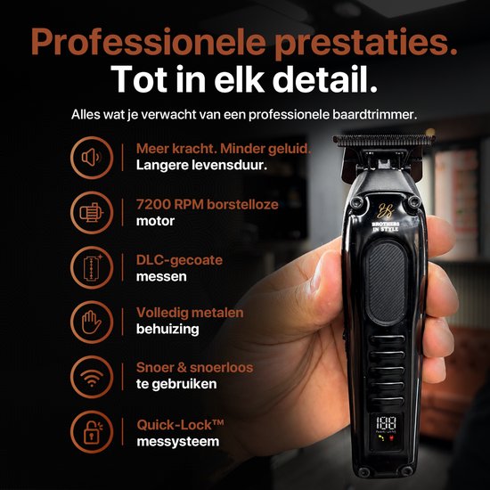 Zwarte baardtrimmer van Brothers in Style, "Professionele prestaties. Tot in elk detail."