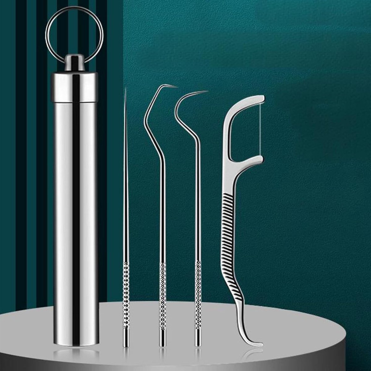 Tandenstokerhouder van roestvrij staal – Herbruikbare, draagbare tandenstokers met sleutelhanger, perfect voor op reis, kamperen, buitenactiviteiten en mondhygiëne.