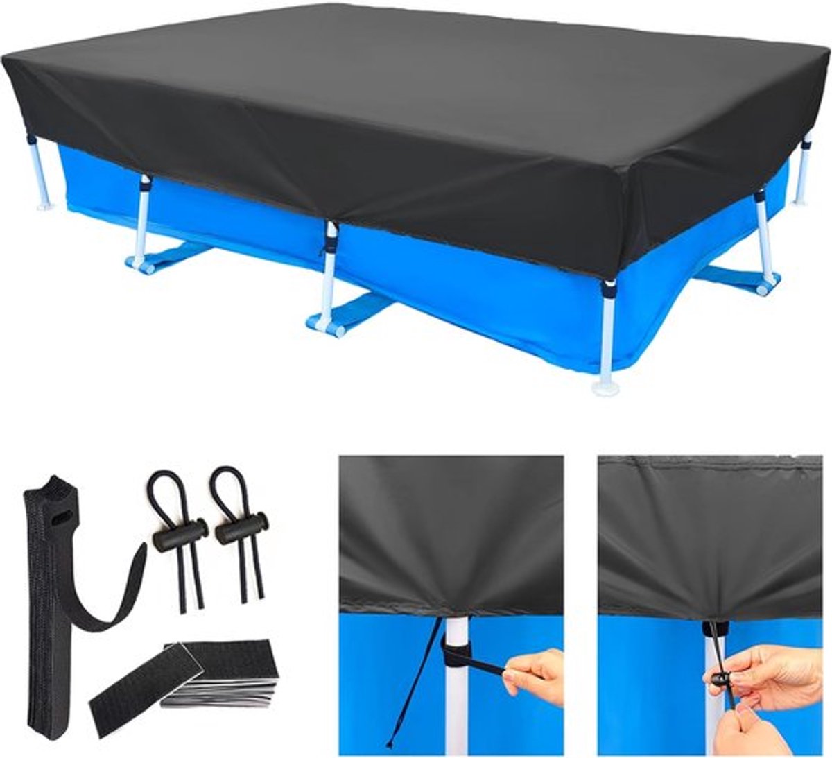 Zwembadafdekking voor buiten, 300 x 200 cm - Rechthoekige zwembadafdekking - Afdekking voor rechthoekig zwembadframe - UV-bescherming in de winter - Robuuste bescherming tegen stof en wind.