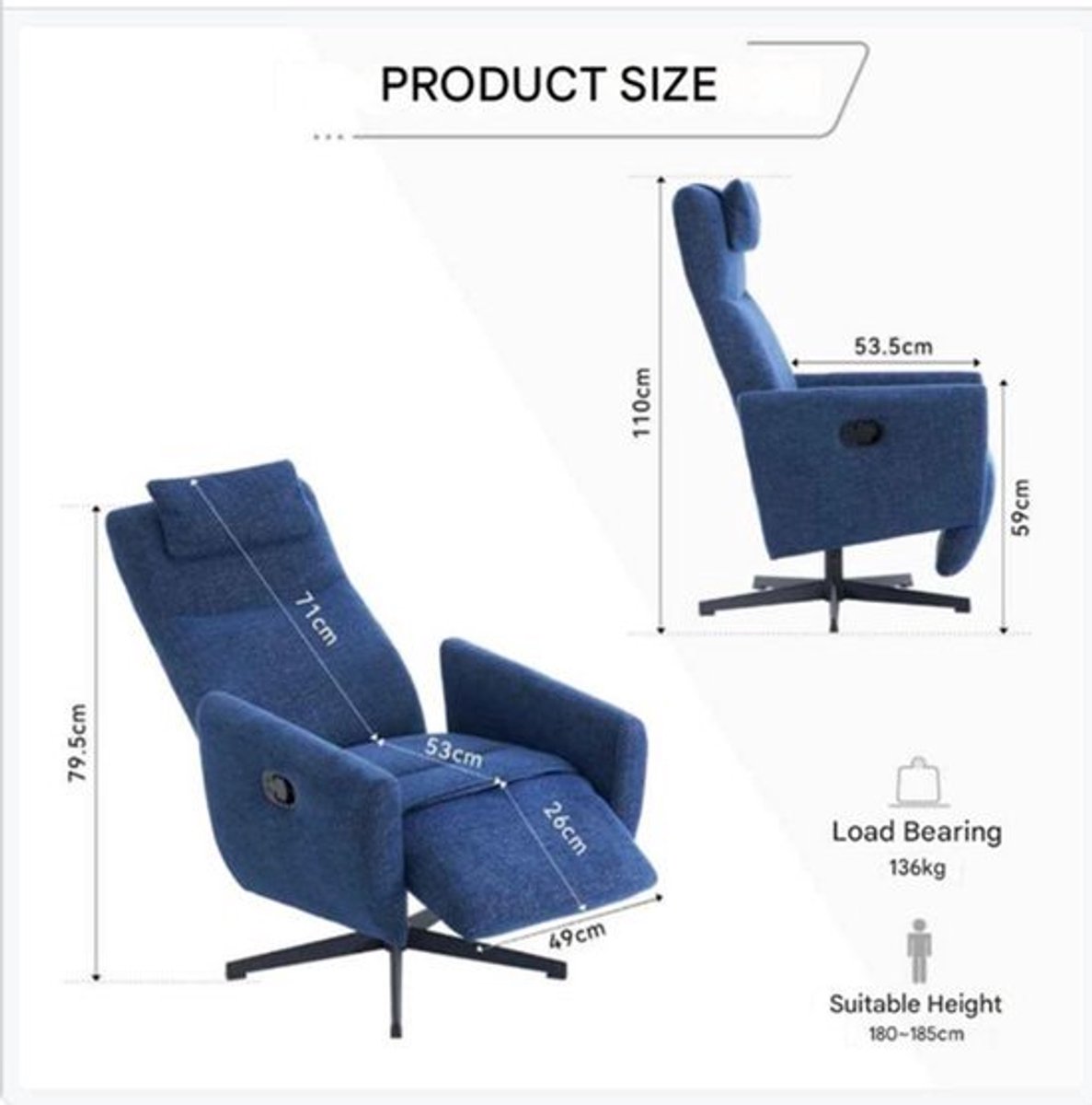 Loungestoel – Relaxstoel – Fauteuil – Zitstoel – Verstelbare Rugleuning – 360° Draaibare B