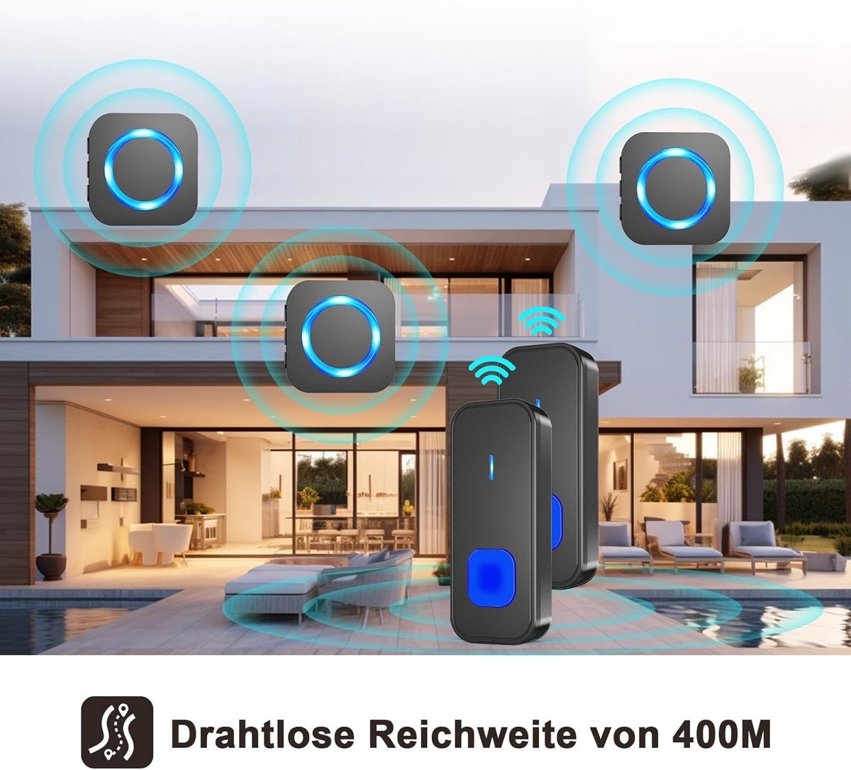 Draadloze Deurbelset - Zwart - Waterdicht - 400m Bereik - Voor Buiten