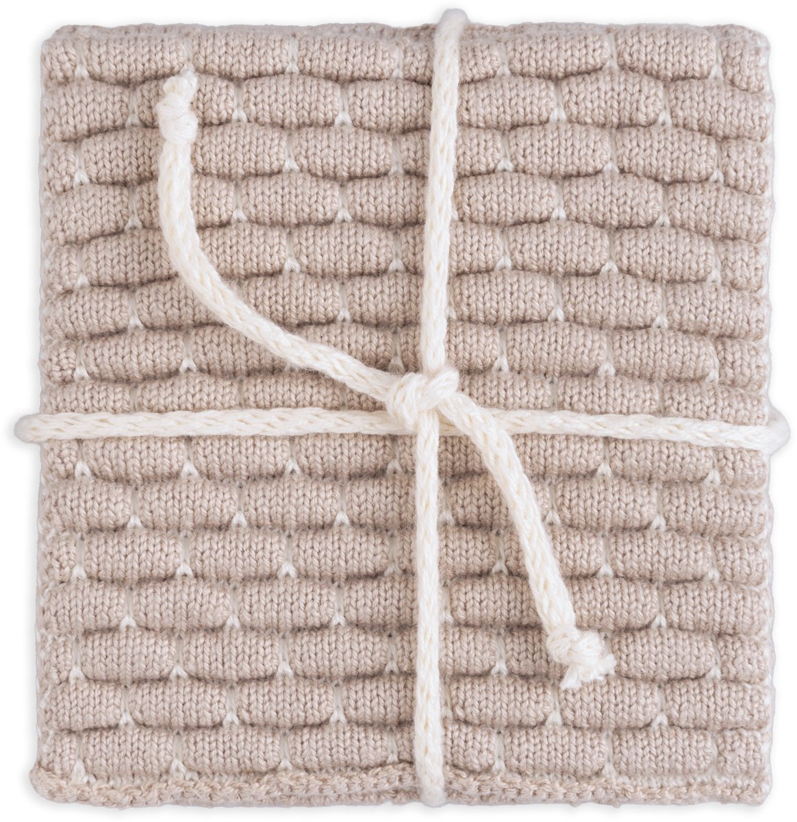 Knit Factory Gebreide Glasonderzetters Block - Ecru/Linnen - 10x10 cm