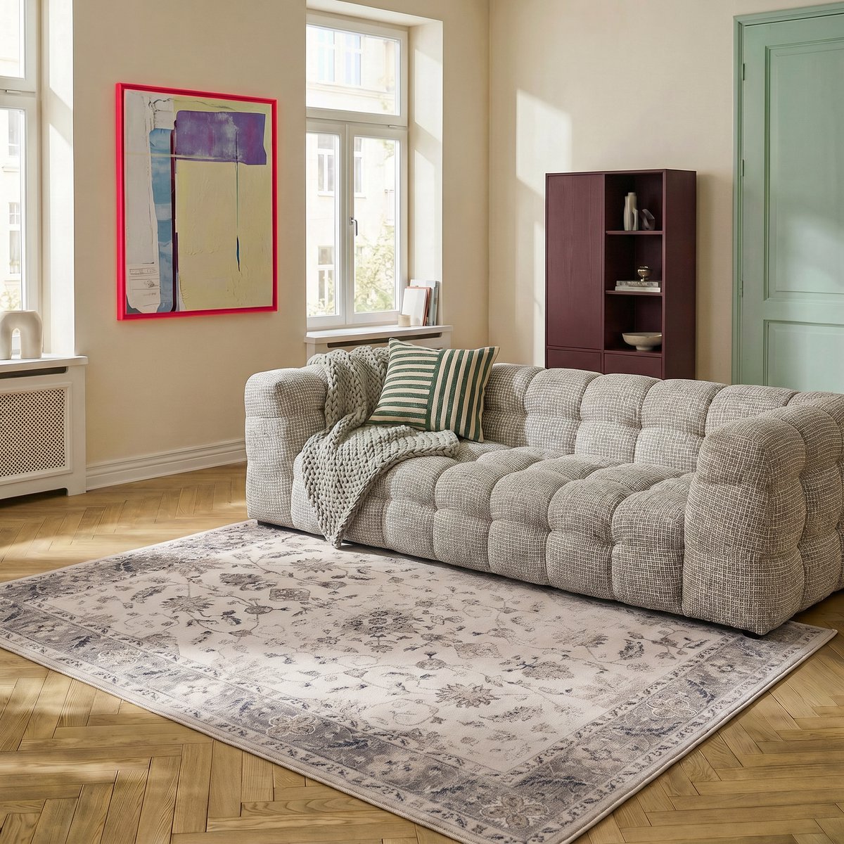 Wasbaar Vintage Vloerkleed Beige/grijs Duux 280x370cm Mrcarpet
