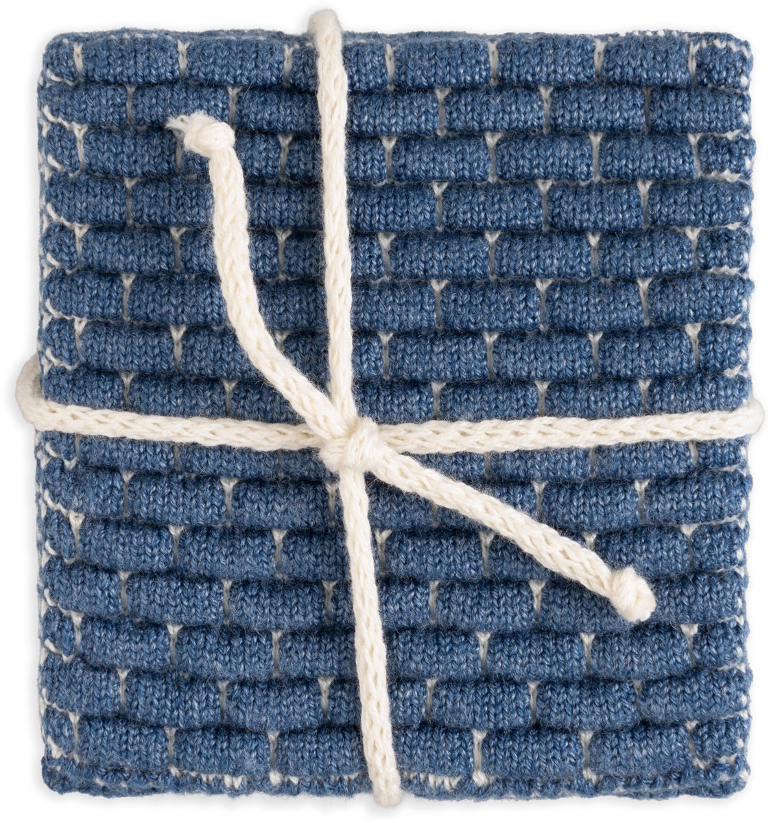 Knit Factory Gebreide Glasonderzetters Block - Ecru/Jeans - 10x10 cm