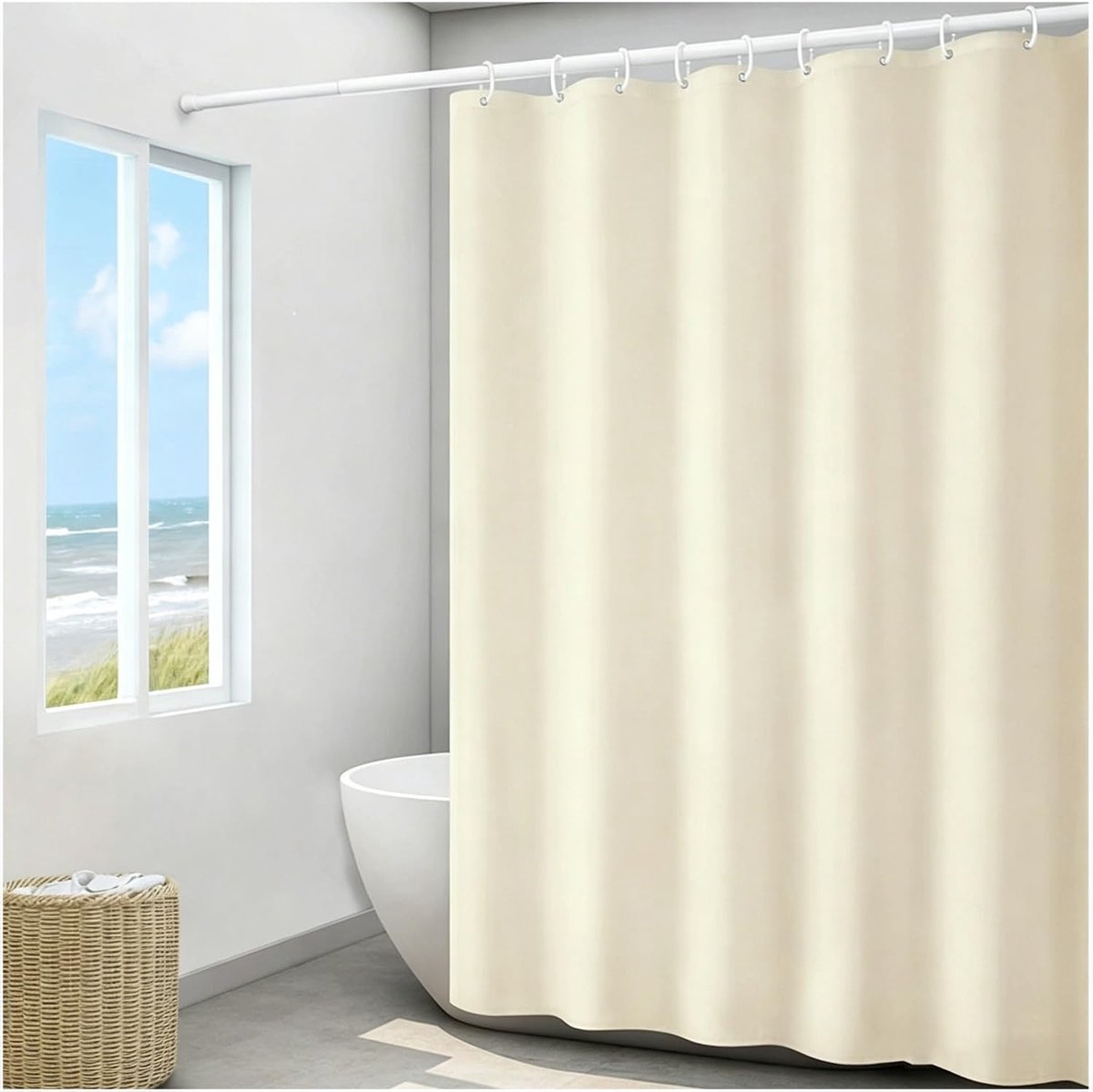 KZQ Waterdicht Sneldrogend Douchegordijn Beige 180x150 Cm Voor Badkamer Hotel En Thuis
