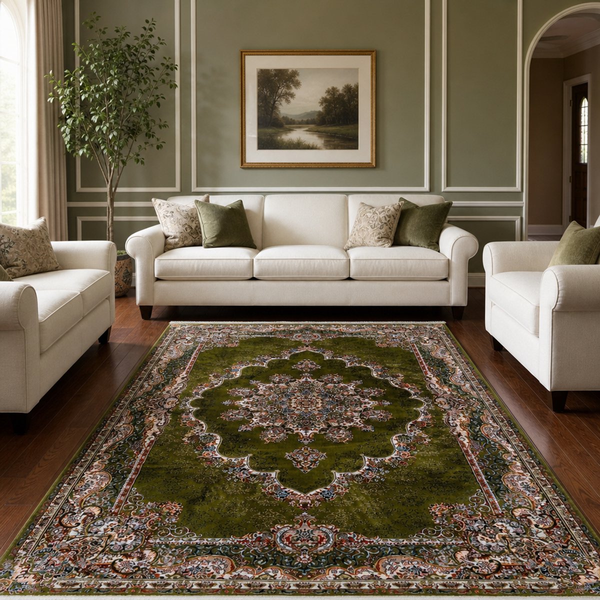 Muratap Isfahan Oosters Vloerkleed Klassiek Vintage Tapijt Groen- 200x300 CM