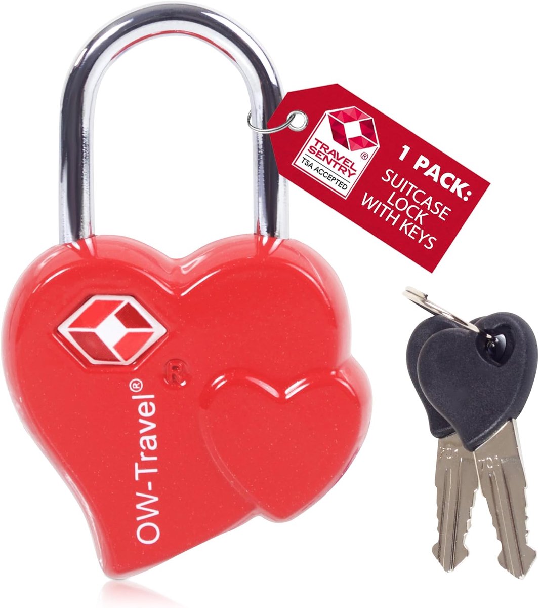 SnelShoppen - TSA Slot Hangslot met Sleutel, Koffer Slot voor Bagage, Rugzak en Gym Safe, Rood, 1 Stuk - Hoogwaardig Zinklegering, Veiligheid voor Rei