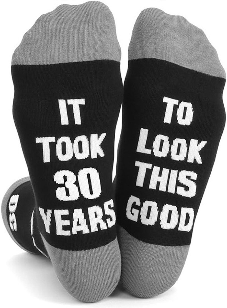 SilverAndCoco® - 30 Jaar Sokken / Gekke Vrolijke Foute Kleding / Leuke Grappige Dikke Warme Socks / Verjaardag Geschenk Sok Outfit Katoen / Vrouw Man Sinterklaas Schoen Kerst Cadeau met Tekst - Dertig Versiering Happy Birthday