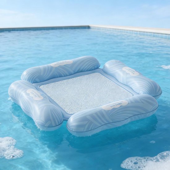 Opblaasbare Zwemstoel - Drijvende Stoel Lounger - Ontspannen in Water - Mesh Rugleuning - 110x100 cm - Blauw — afbeelding 3