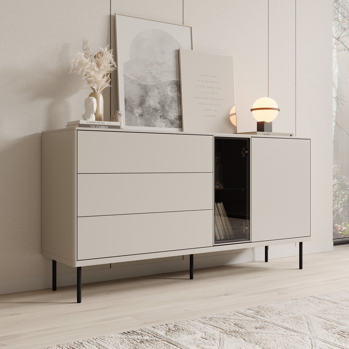 MEUBELLA Estrella - Dressoir - Beige - 161x41x83 cm