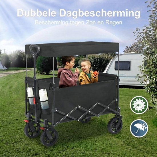 Bolderkar met Dak - Opvouwbare Handkar met Dak - Handkar met Zonnekap - Zwart - 97cm x 51cm x 96cm — afbeelding 2