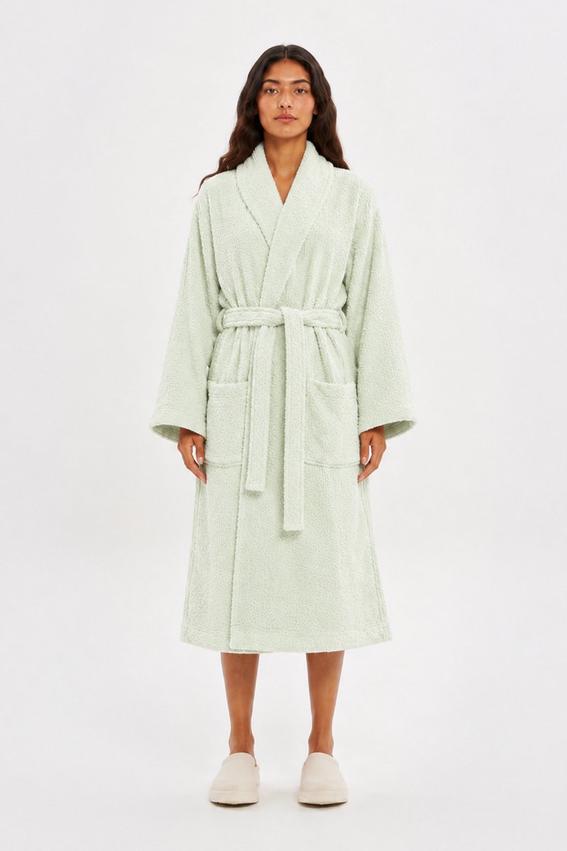 The Linen Room Katoenen Badjas – 450 GSM – 100% Katoen – Hotelkwaliteit – Unisex – Saliegroen-XXL
