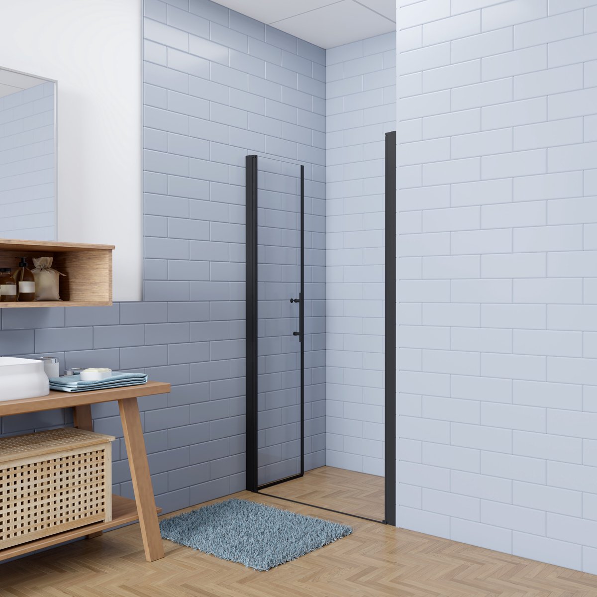 Aica industriële stijl dubbele draaideuren 80x180cm - 6mm gehard veiligheidsglas easyclean - mat zwarte aluminium Profiel