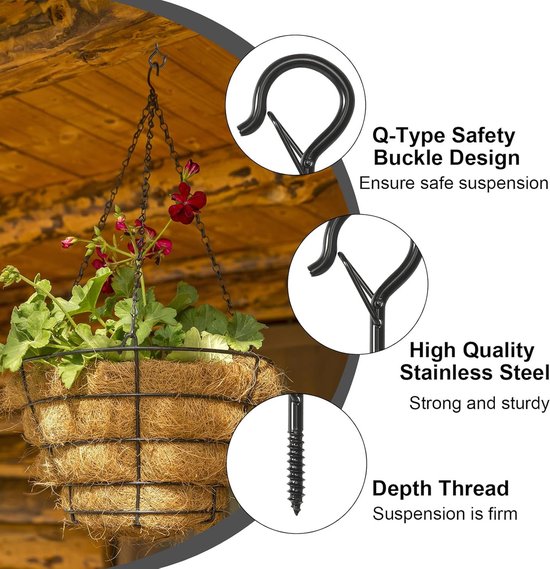 SnelShoppen - 25 Pcs Screw Hooks - Robuuste M4 Ceiling Hooks - RVS Hanghaken voor Hammocks, Plant Baskets, String Lights - Zwart, Duurzaam en Roestvri — afbeelding 2