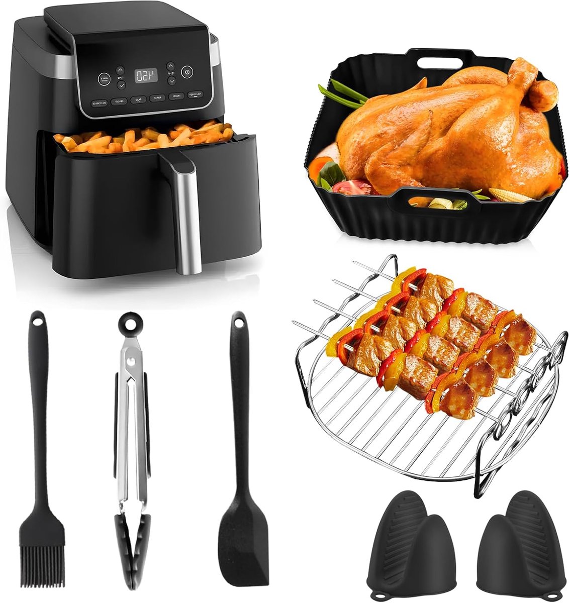 SnelShoppen - Air Fryer Siliconen Mallen Set voor Hot Air Fryer - 11-delige Accessoires voor 4.7L/6.2L Airfryer - Perfect voor Bakken en Koken