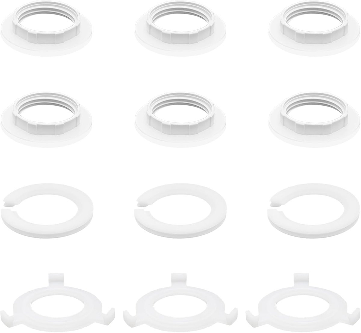SnelShoppen - 12-delige Lampschaduw Set E14 naar E27 Adapter Ringen, 6 Stuks E14 Verminderingsringen en 6 Stuks Klemringen, Wit, Voor Tafellampen en P