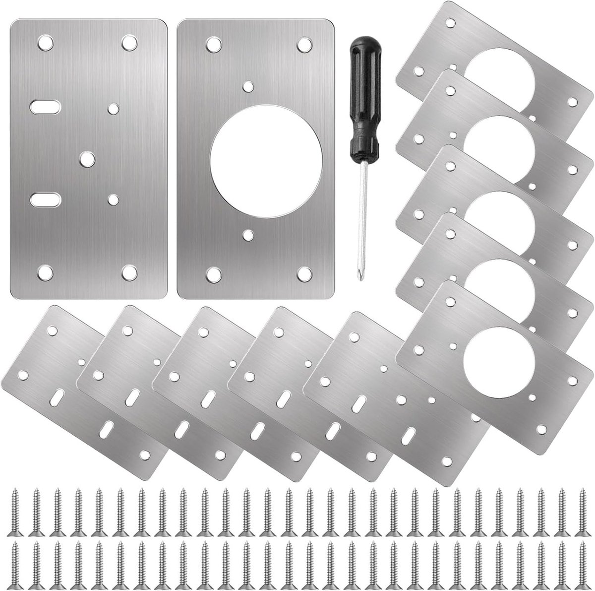 SnelShoppen - 10 Stuks Kastscharnieren RVS 8-Hole Reparatieplaten voor Houten Meubels met Schroeven en Schroevendraaier | Keuken, Lade, Meubelonderdel