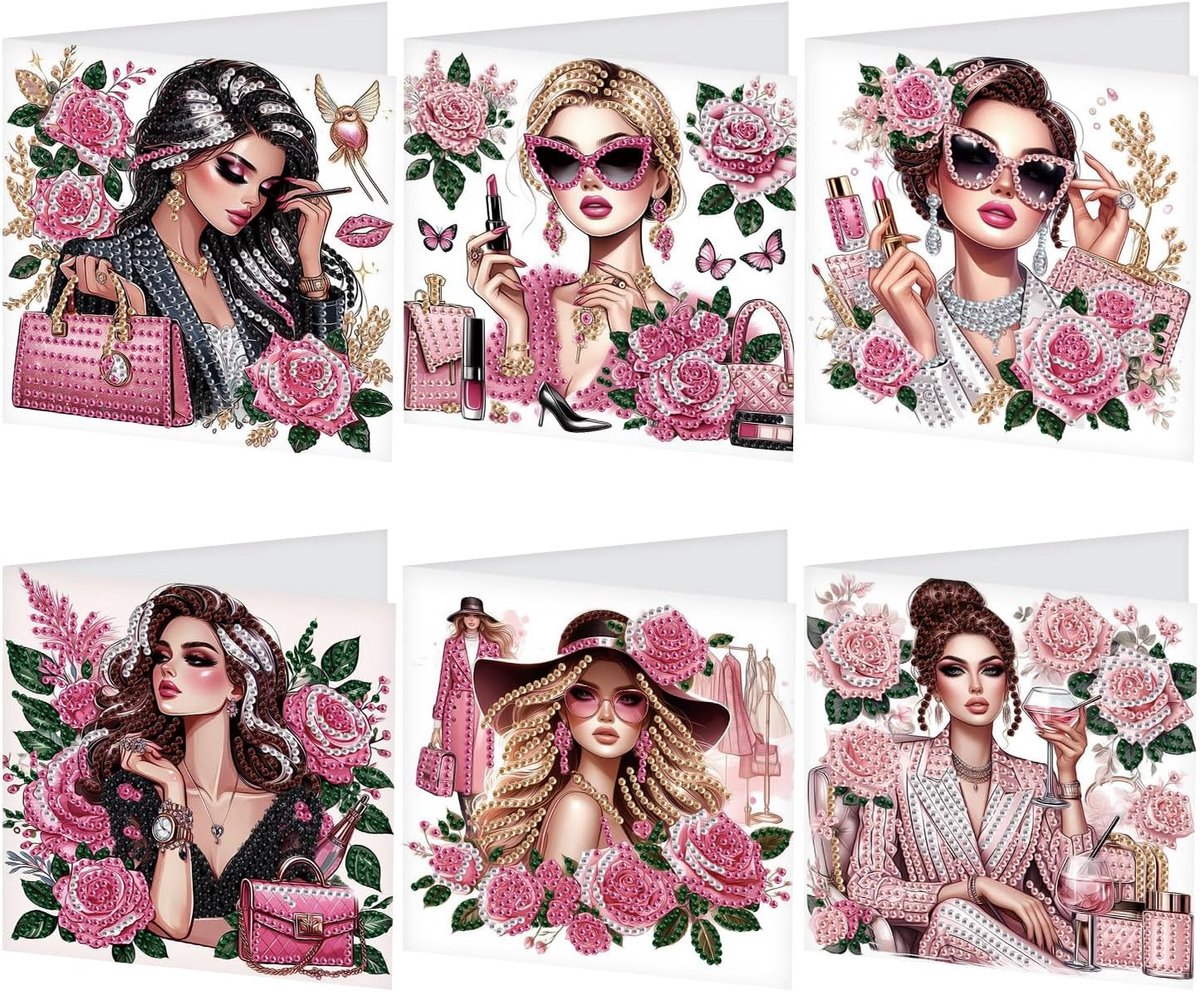 SnelShoppen - Diamond Painting Wenskaarten Set van 6 - Envelopkaarten - Verjaardagskaarten - Bedankkaarten - Zegenkaarten - Feestkaarten voor Alle Lee