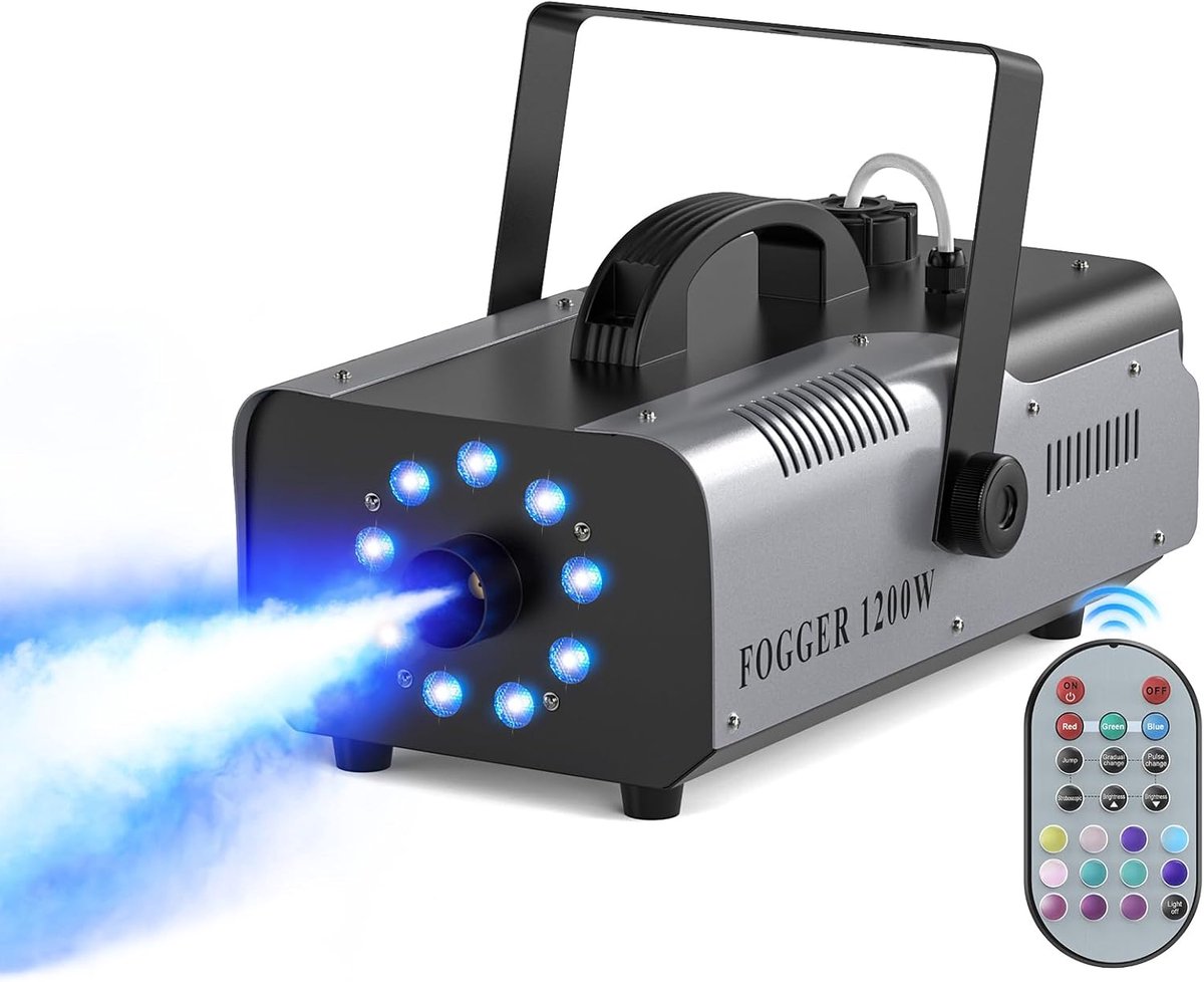 SnelShoppen - Mist Machine 1200W met 9 RGB LED Lichten, Draadloze Afstandsbediening voor Feesten, DJ's, Bars, Clubs, Theater, Trouwerijen en Halloween