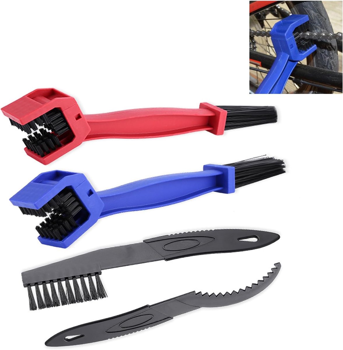 SnelShoppen - Chain Cleaning Brush Set - Fietsketting Reiniger, Motor Kettenborstel, Vier Delige Onderhoudsset, Duurzaam ABS Materiaal, Ergonomisch On