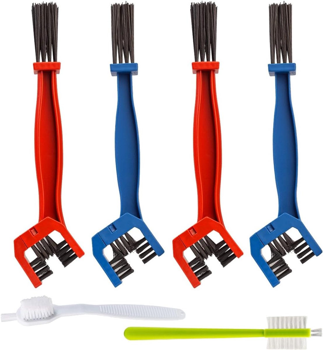 SnelShoppen - 6-delige Fiets- en Motor Ketting Reinigingsset met Schoonmaakborstel, Nylon Haren, Duurzaam Plastic Handvat voor Mountainbike, Fiets, Mo