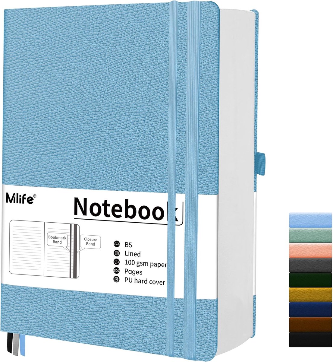 SnelShoppen - B5 Notitieboek met 300 Pagina's, Dikke 100gsm Inktbestendig Papier, Notitieboek met Vouwbare Pouch voor School, Kantoor en Thuis, Lichtb