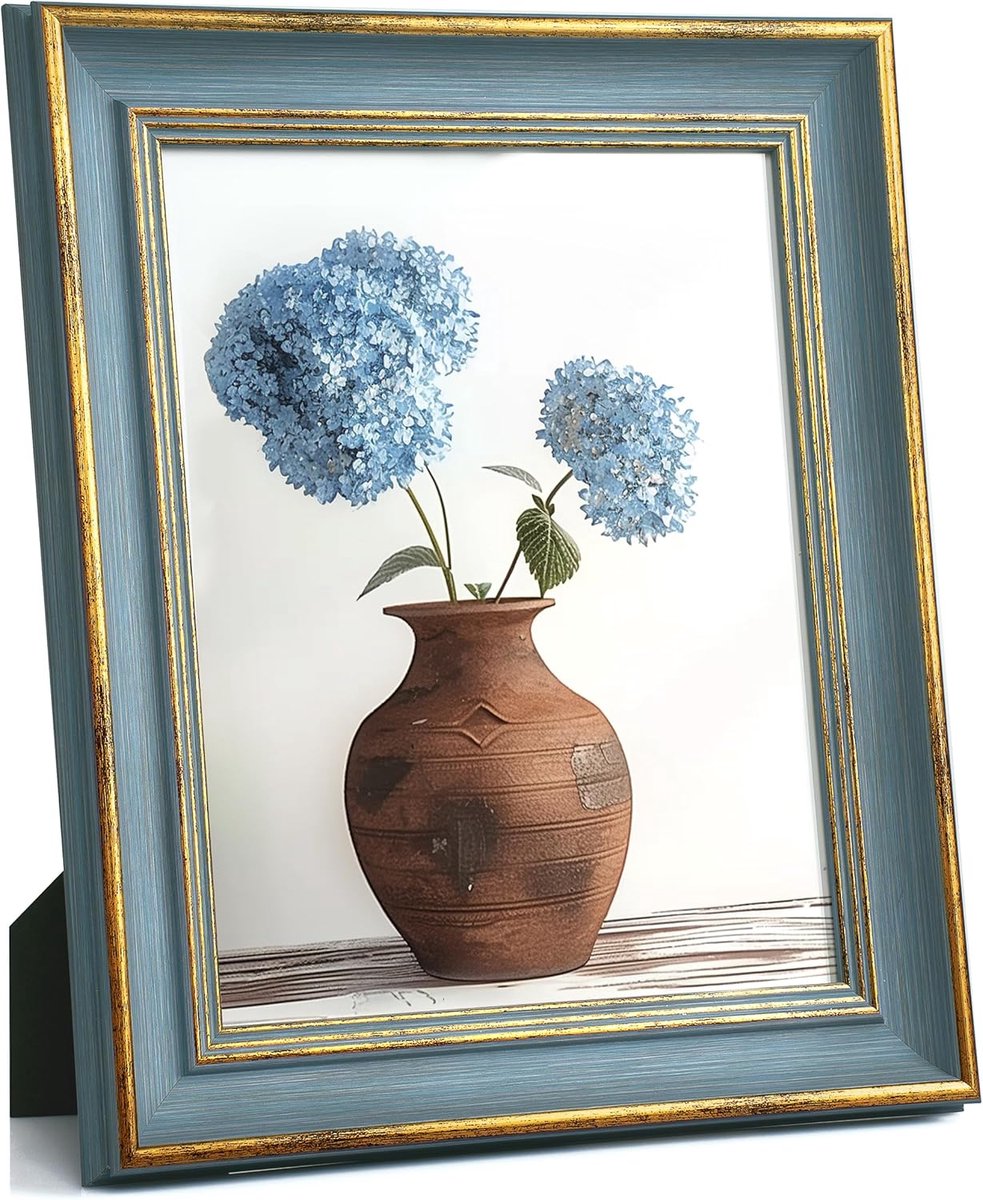 SnelShoppen - Afuly Foto Lijst Vintage 8x10cm Blauw Goud Retro Fotolijst voor Wand en Tafel - Perfect voor Kerst, Bruiloft, Verjaardag en Familie - An