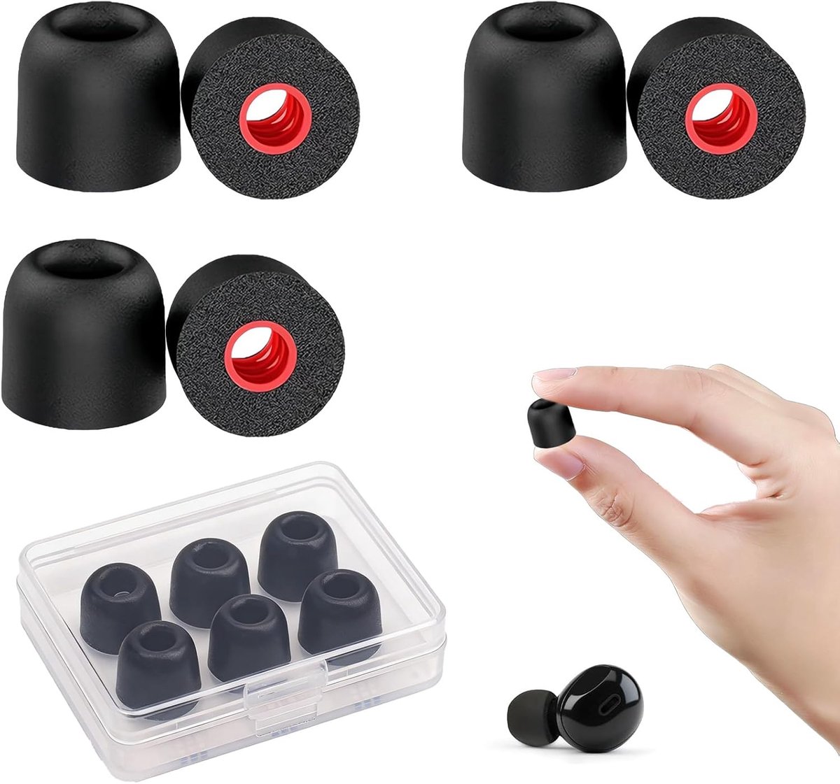 SnelShoppen - 3 Paar Memory Foam Eartips M - Comfortabele Oordopjes met Geluidsisolatie - Ideaal voor In-Ear Headphones - Inclusief Opbergdoos