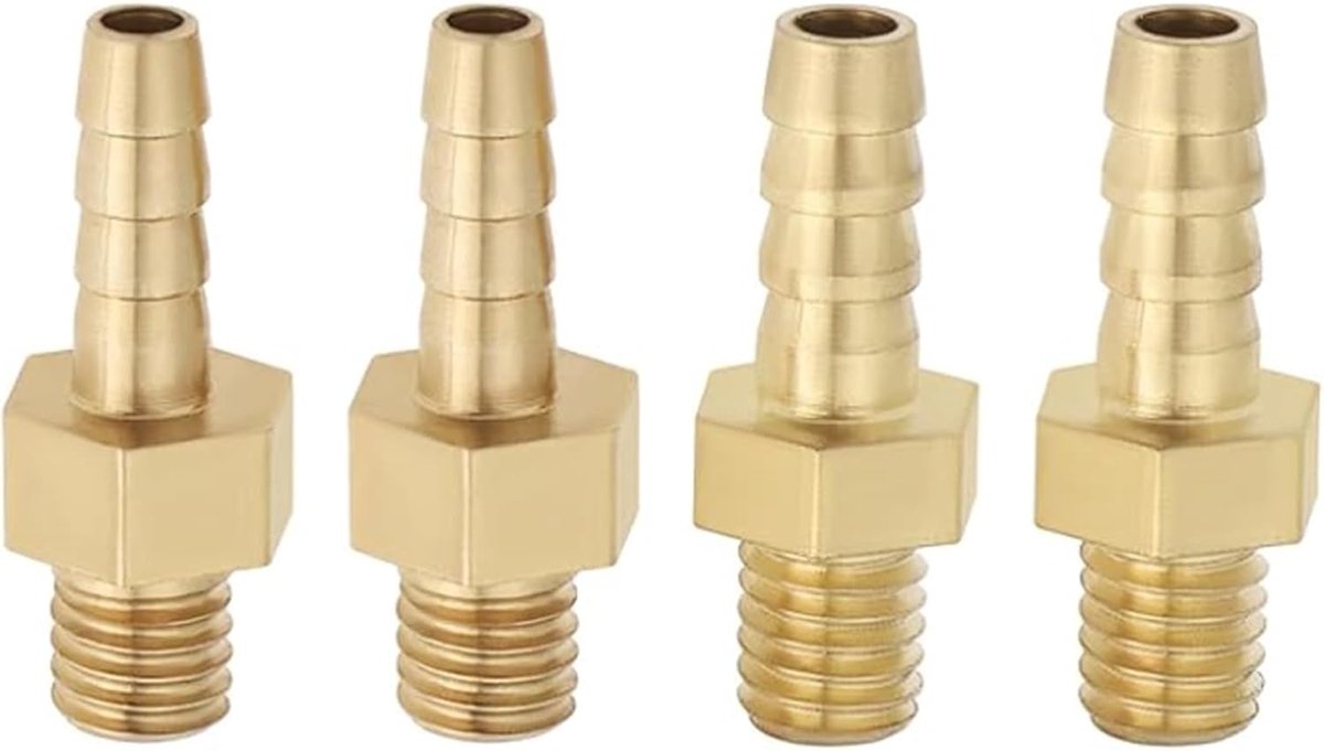 SnelShoppen - Set van 4 Messing Slangconnectoren M5 x 0.8 mm, Barb Slangkoppeling met Mannelijke Draad voor 3 mm en 4 mm Slangen, Ideaal voor Aquarium